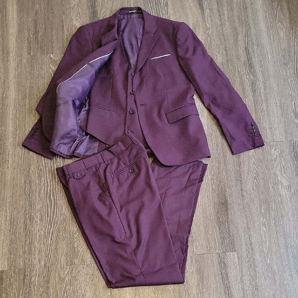 Purple Satin Suit with Structured Shoulders